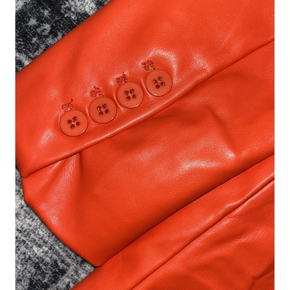 House of Harlow 1960 Faux Leather Jacket Orange NWT Small Double Breasted Blazer - Picture 8 of 11